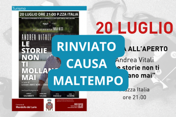 RINVIATO CAUSA MALTEMPO - Cinema all&#39;aperto: Andrea Vitali &quot;Le storie non ti mollano mai&quot;