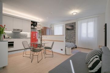 foto panoramica appartamento (cucina, soggiorno, letto)